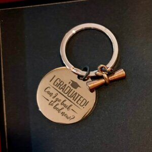 Humourous Graduation key chain - Rose gold tone